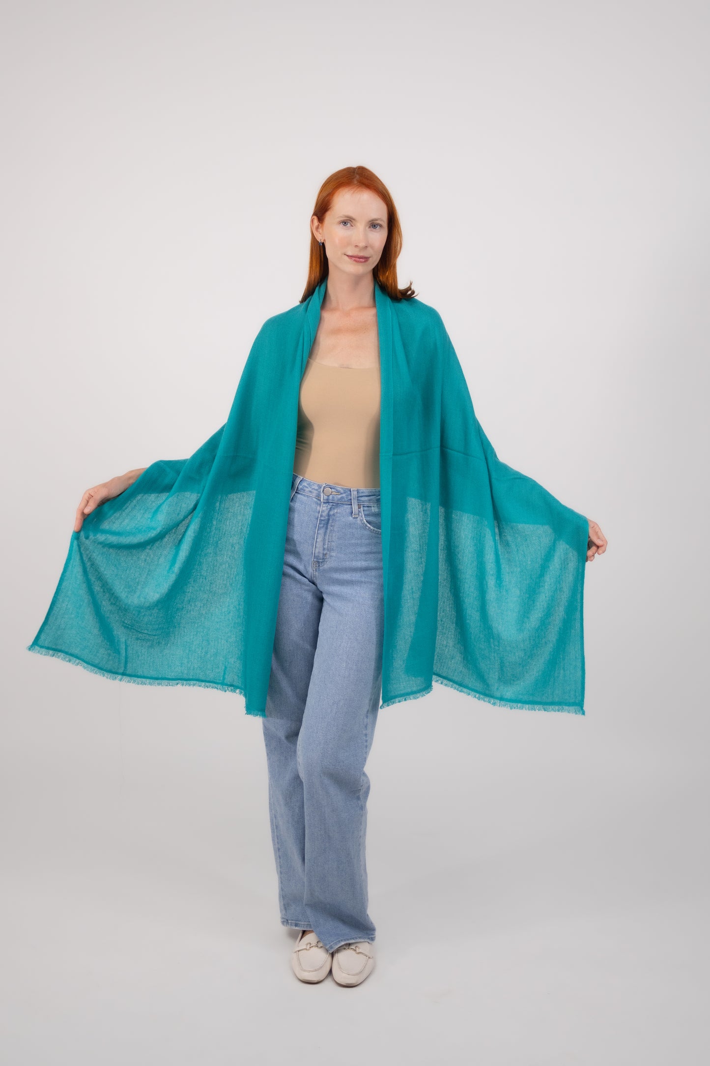 Woven Herringbone Shawl Turquoise