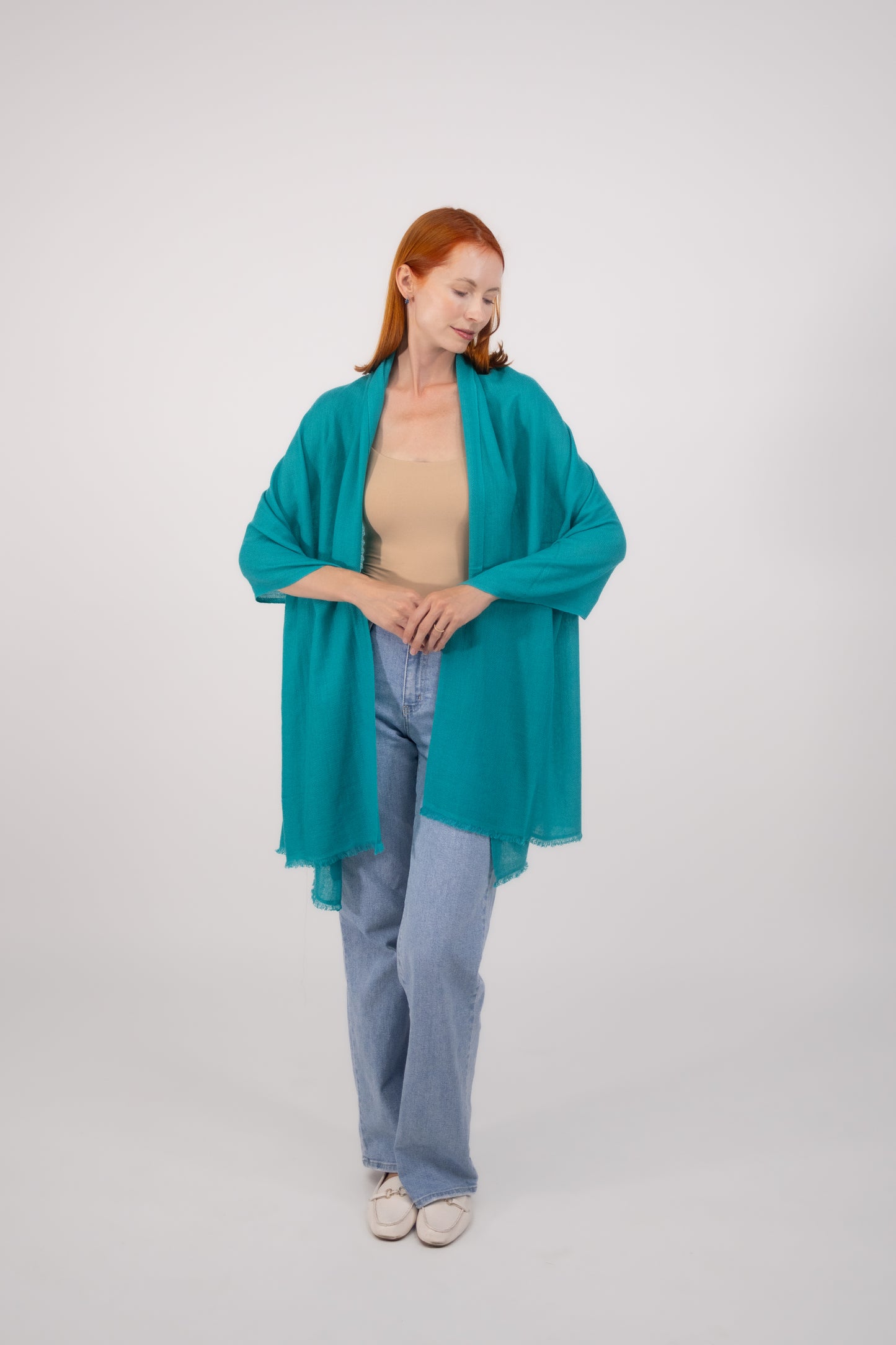 Woven Herringbone Shawl Turquoise