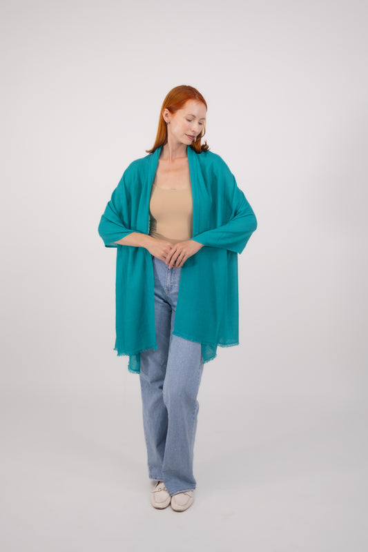 Woven Herringbone Shawl Turquoise