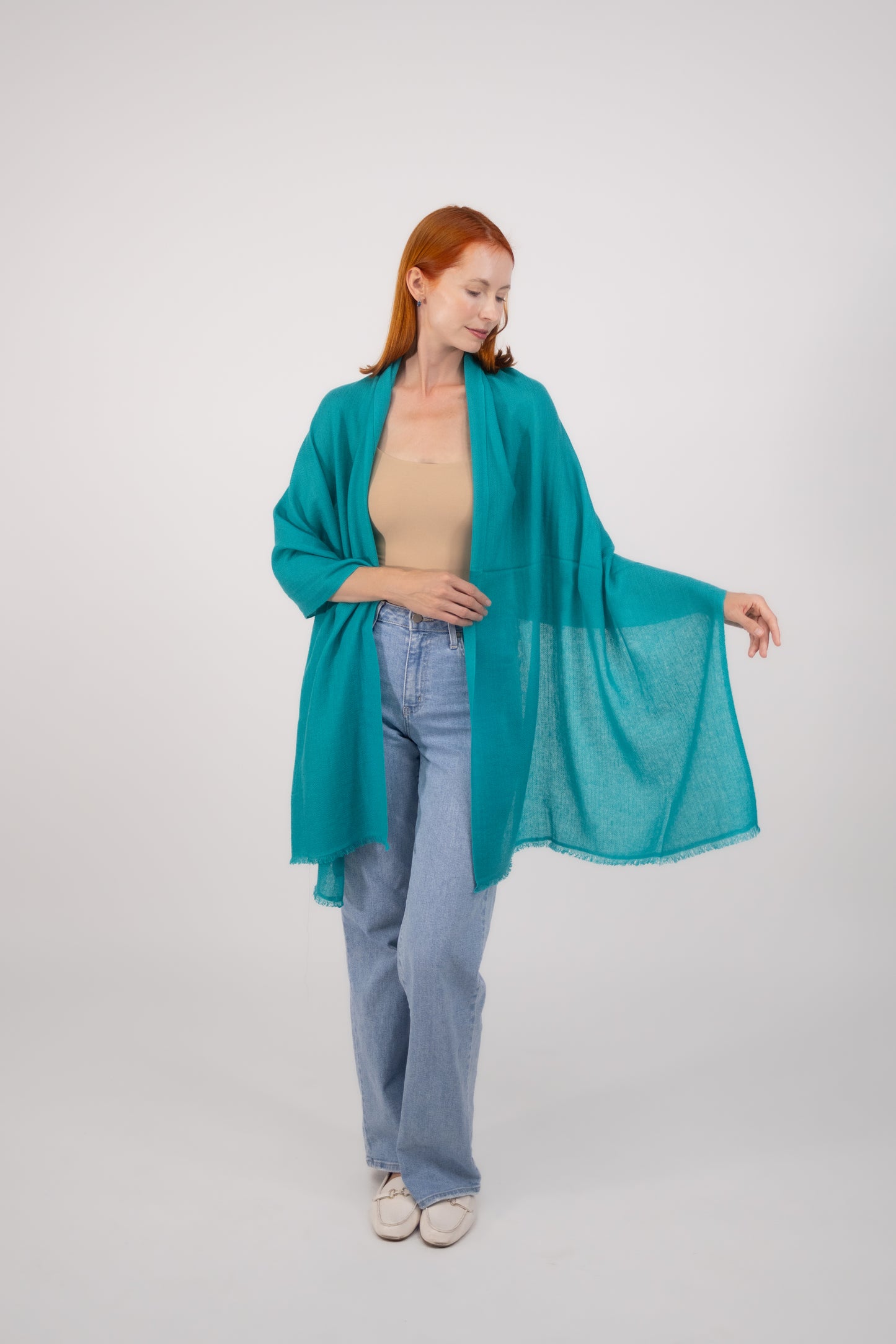 Woven Herringbone Shawl Turquoise