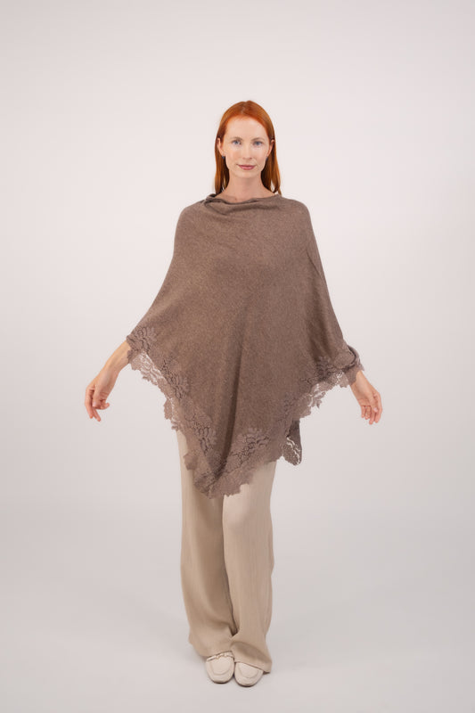 Poncho W/Lace Detail- Brown