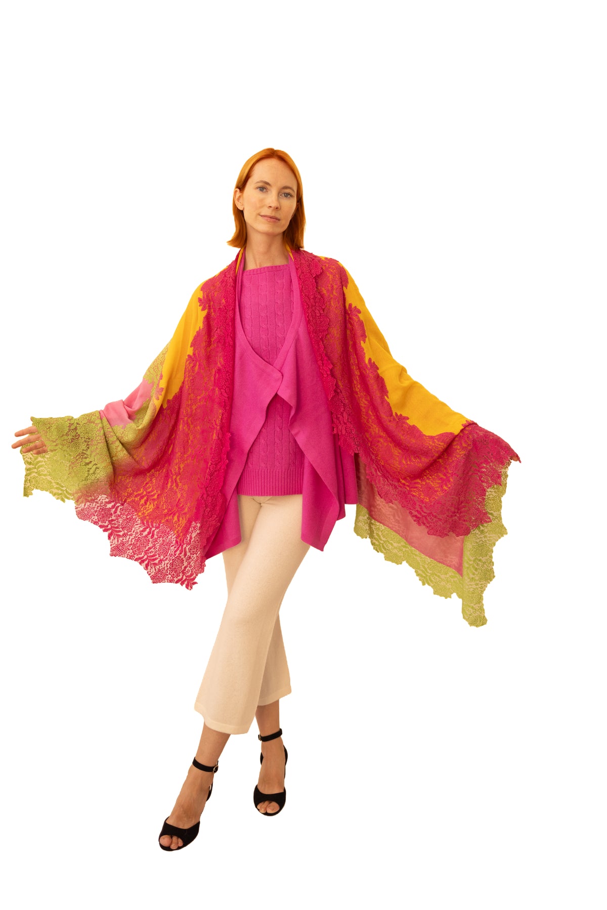 Cashmere Shawl with Silk Lace-Bouquet