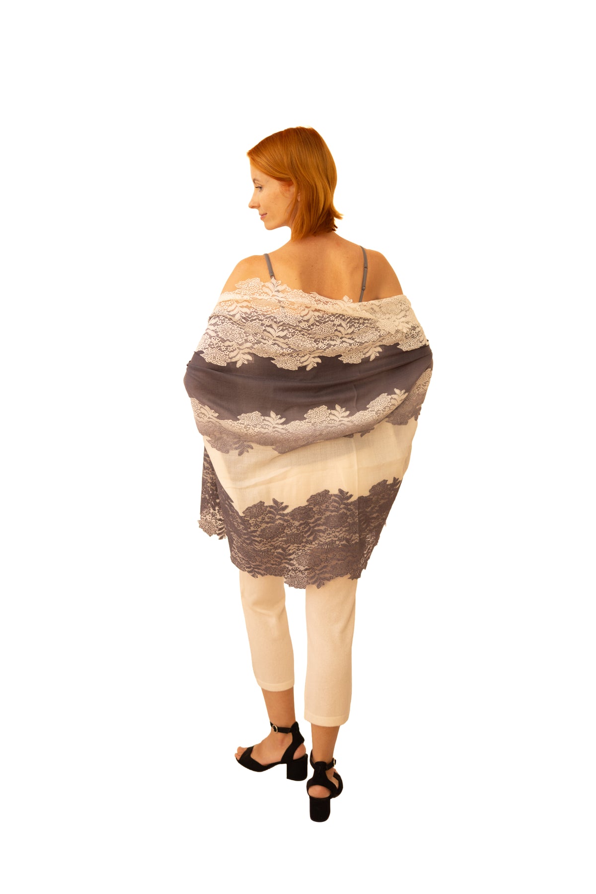 Cashmere with Silk Lace- White Gray
