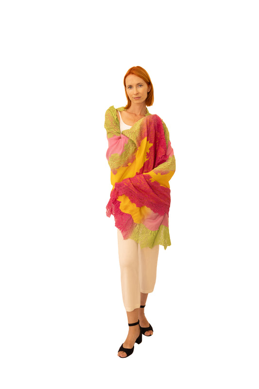 Cashmere Shawl with Silk Lace-Bouquet