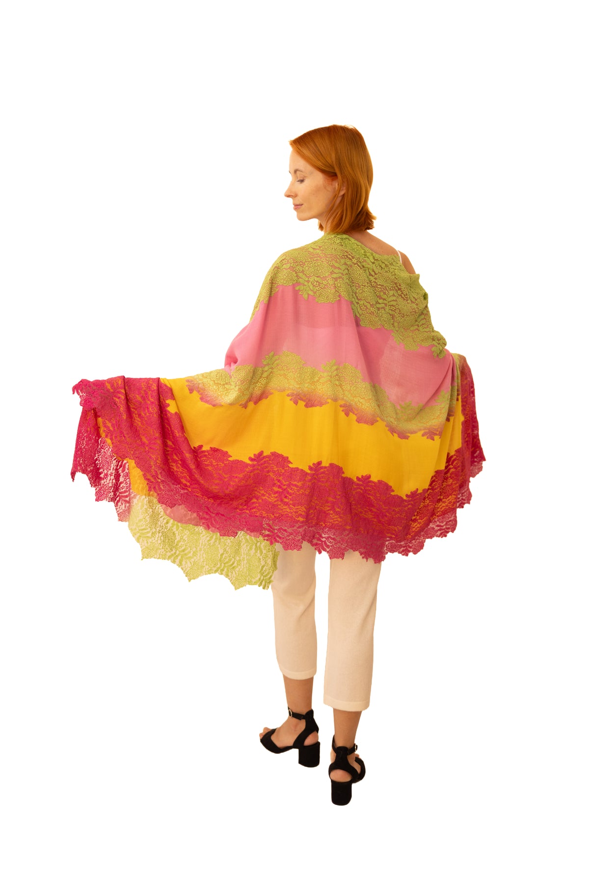 Cashmere Shawl with Silk Lace-Bouquet
