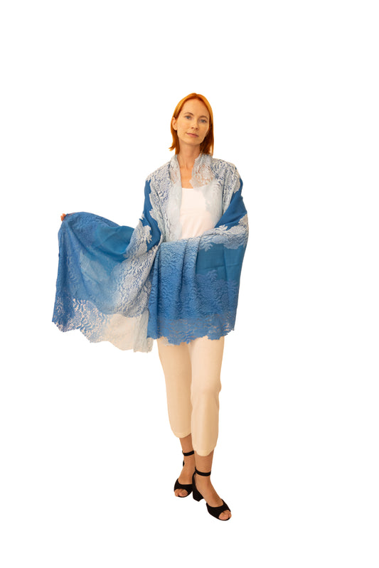 Cashmere Shawl with Silk Lace-Ocean Infinity
