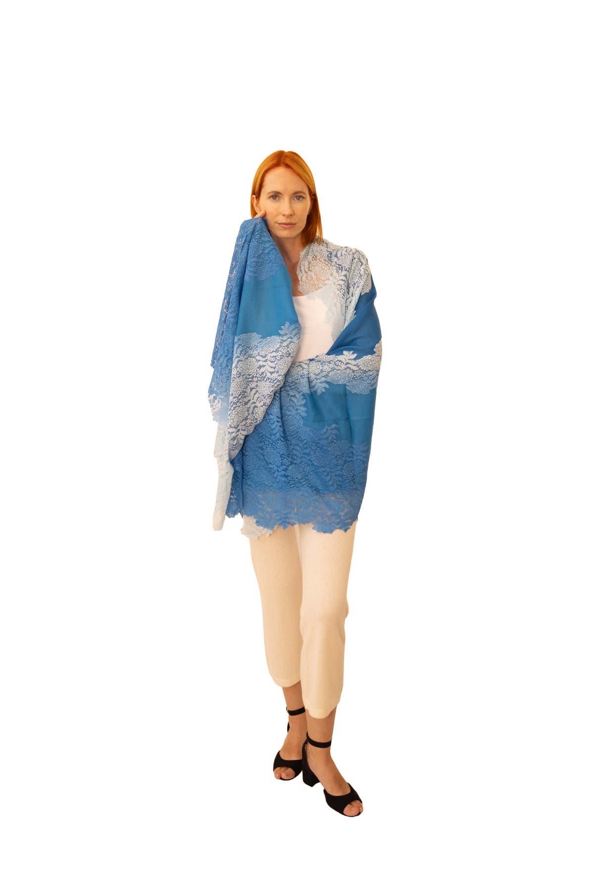 Cashmere Shawl with Silk Lace-Ocean Infinity