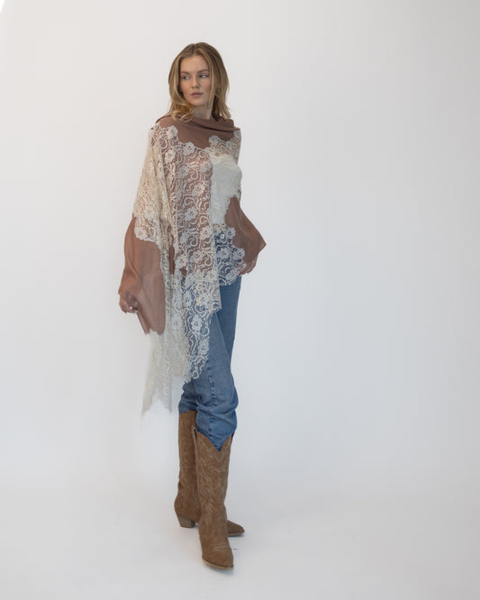 Cashmere w/ Lace Shawl Beige and Cream