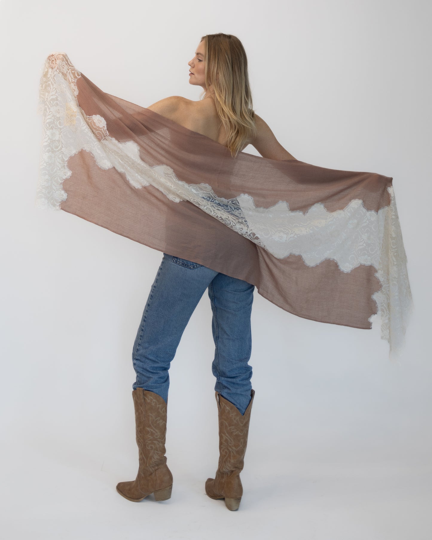 Cashmere w/ Lace Shawl Beige and Cream