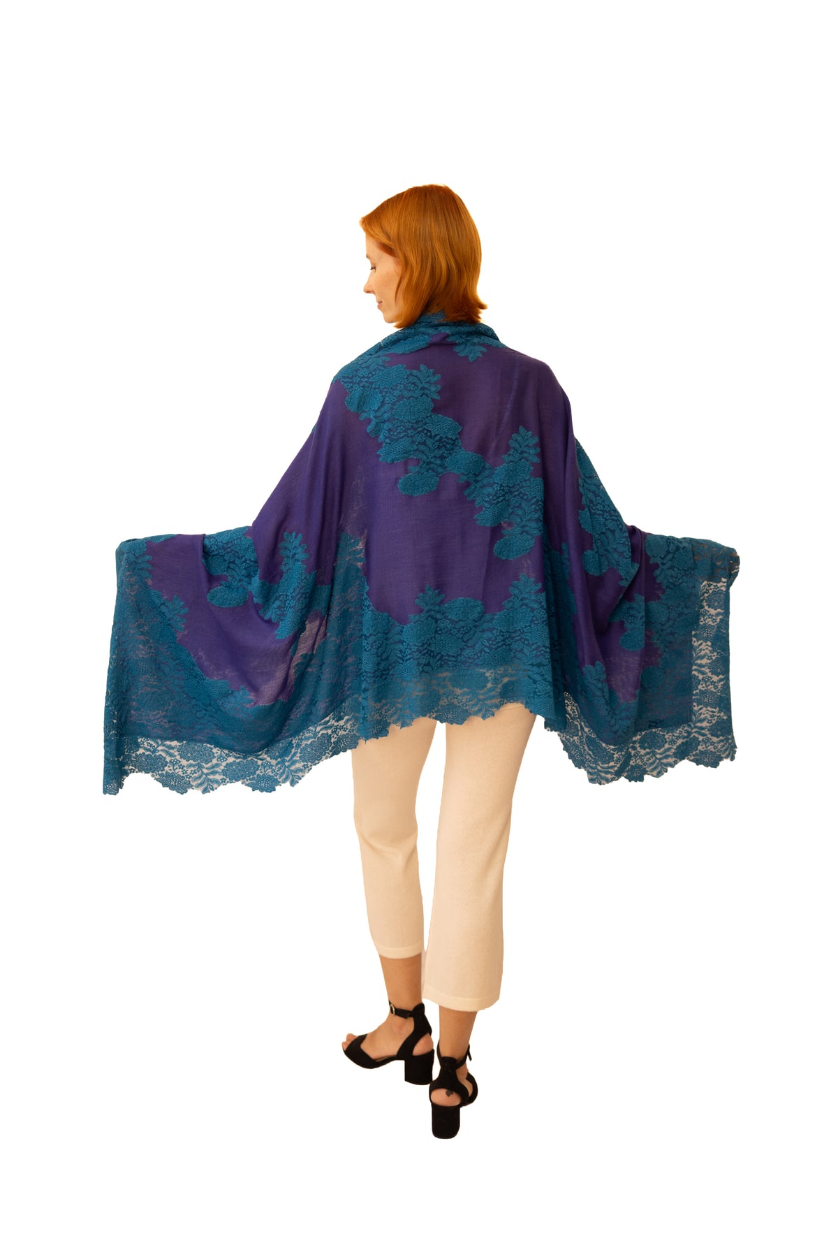 Cashmere Shawl with Silk Lace Mid Night Blue