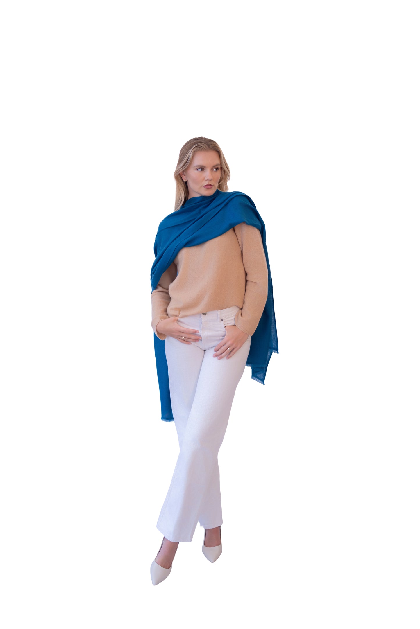 Woven Herringbone Shawl Real Blue