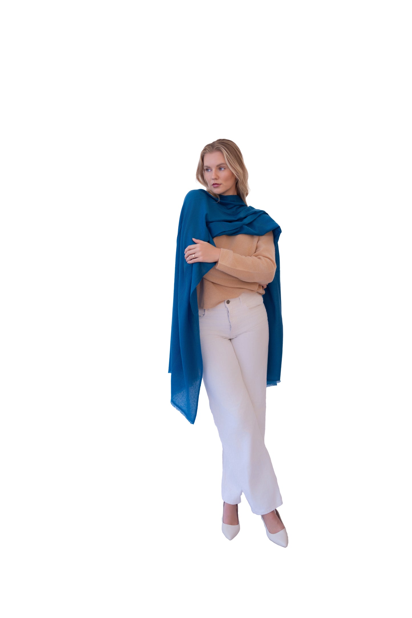 Woven Herringbone Shawl Real Blue