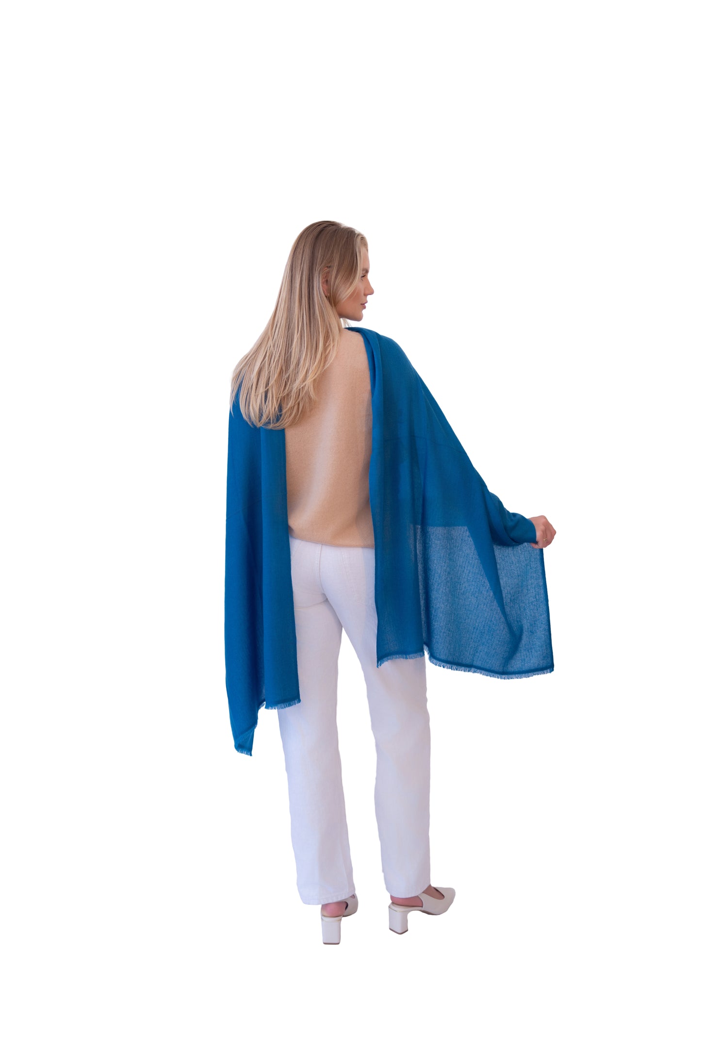 Woven Herringbone Shawl Real Blue