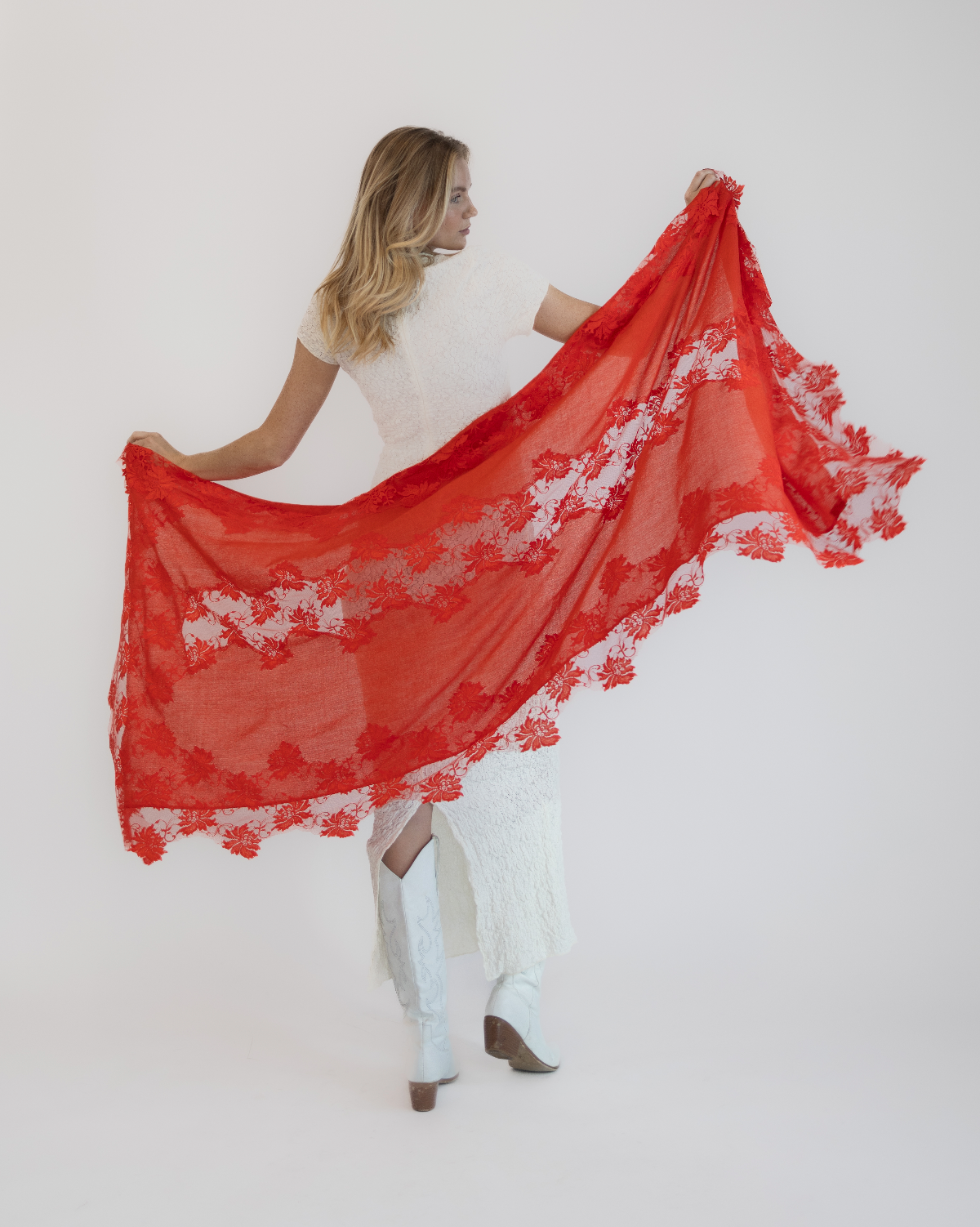 Cashmere w/ Lace Shawl Red