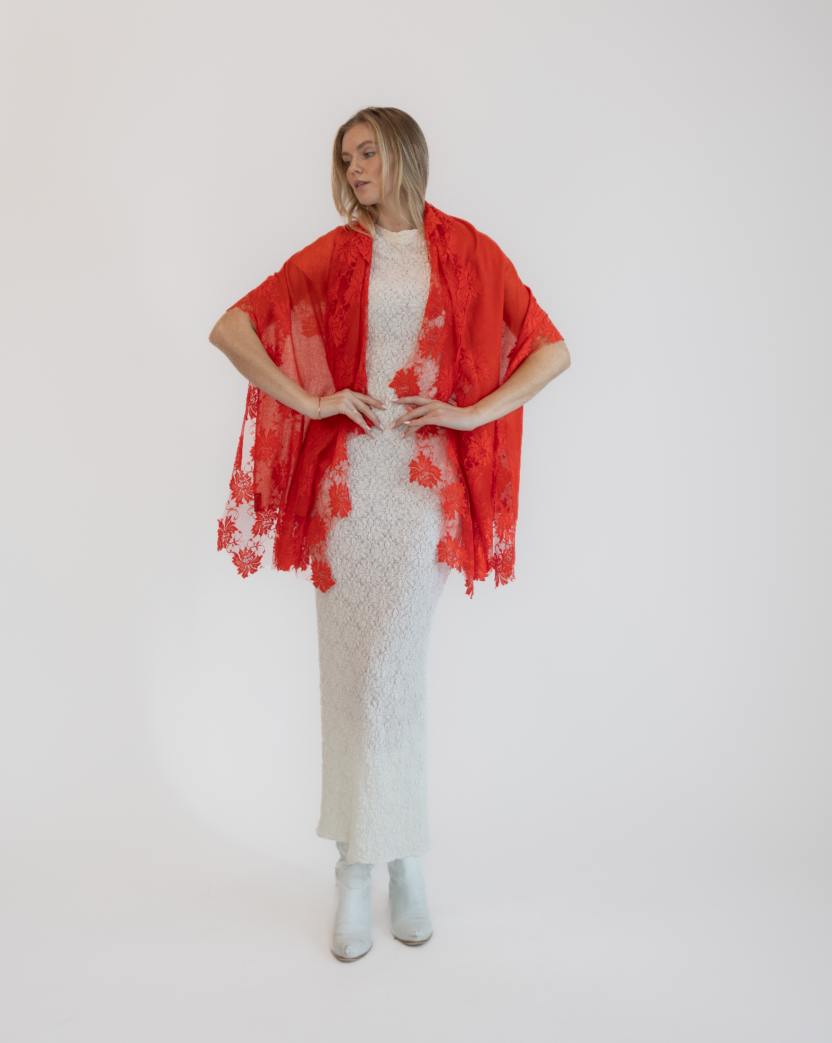 Cashmere w/ Lace Shawl Red