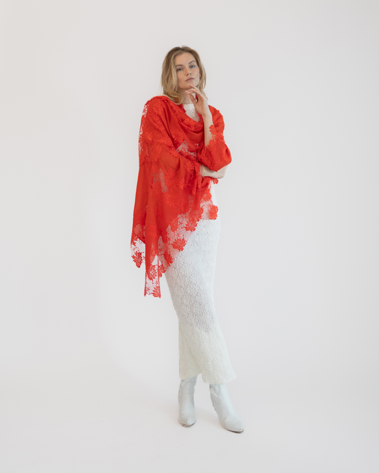 Cashmere w/ Lace Shawl Red